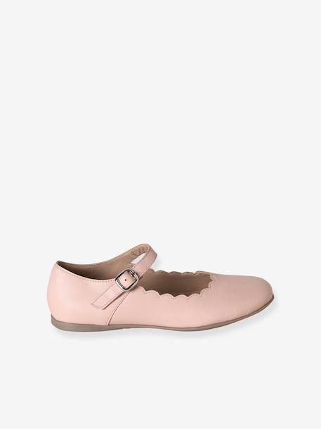 Ballerines fille cuir feston ROSE CLAIR UNI - vertbaudet enfant 