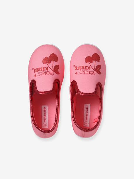 Elastische sloffen voor kinderen van canvas lichtroze+roze, bedrukt+rozen - vertbaudet enfant 