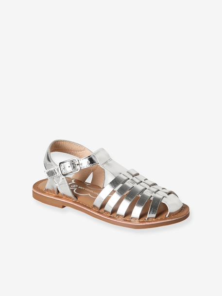Leren kindersandalen kleutercollectie goud+zilver - vertbaudet enfant 