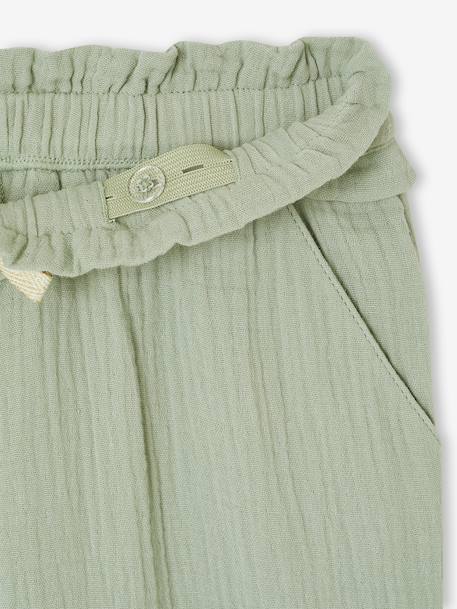 Wijde broek van katoengaas groengrijs+rozen - vertbaudet enfant 