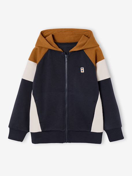 Sweat zippé garçon capuche coloblock bleu moyen+bordeaux+gris chiné+ocre+vert - vertbaudet enfant 