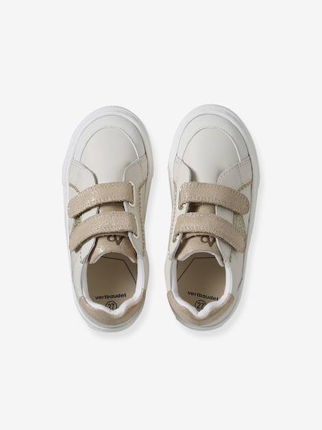 Baskets enfant fille cuir à scratchs blanc imprimé+écru+marine - vertbaudet enfant 