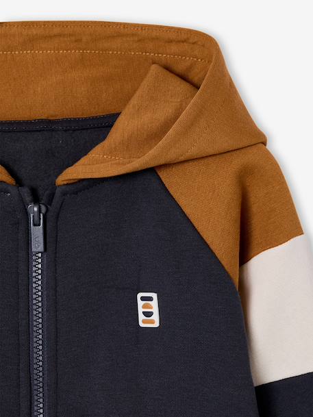 Sweat zippé garçon capuche coloblock bleu moyen+bordeaux+gris chiné+ocre+vert - vertbaudet enfant 