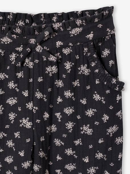 Pantacourt fille en gaze de coton anthracite+bleu - vertbaudet enfant 