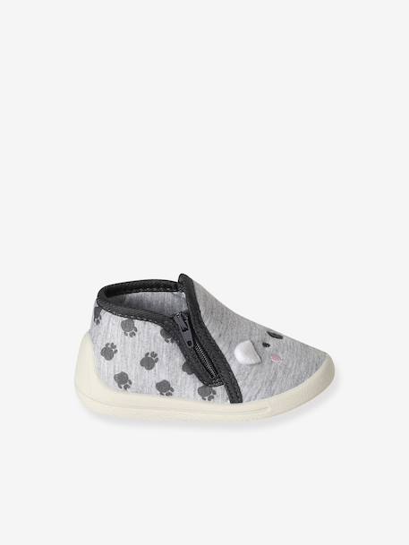 Chaussons bébé textile zippés gris imprimé - vertbaudet enfant 