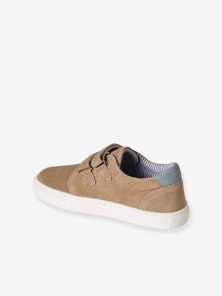 Baskets enfant garçon en cuir à scratchs beige+marine - vertbaudet enfant 
