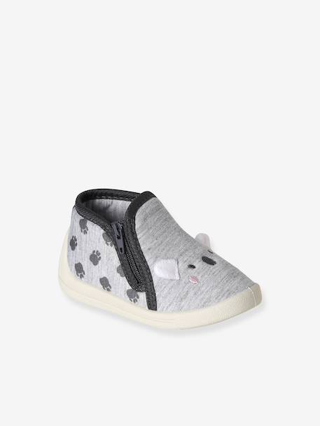 Canvas sloffen met rits voor baby's grijs, bedrukt - vertbaudet enfant 