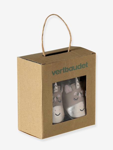 Baby sloffen van leer met elastiek goudbeige - vertbaudet enfant 