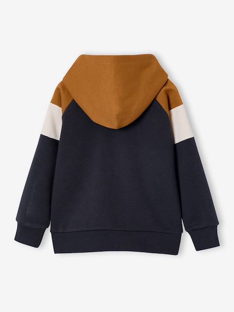 Sweater met rits jongen met capuchon coloblock bordeauxrood+gemêleerd grijs+groen+middenblauw+okergeel - vertbaudet enfant 