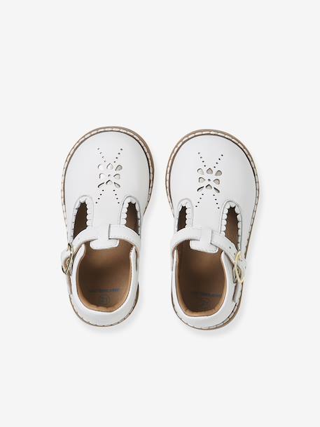 Salomé baby leer eerste stapjes roze (poederkleur)+wit - vertbaudet enfant 
