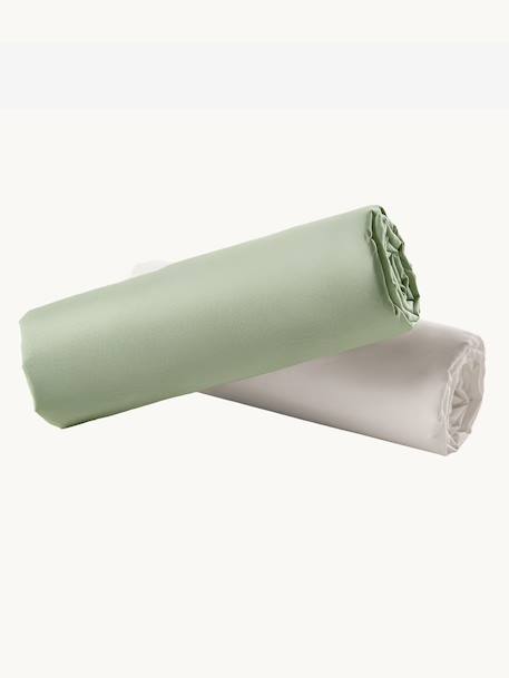 Set van 2 hoeslakens voor kinderen van gerecycled katoen ecru+lichtroze+parelgrijs+saliegroen - vertbaudet enfant 