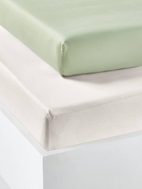 Lot de 2 draps-housses enfant en coton recyclé écru+gris perle+rose pâle+vert sauge - vertbaudet enfant 
