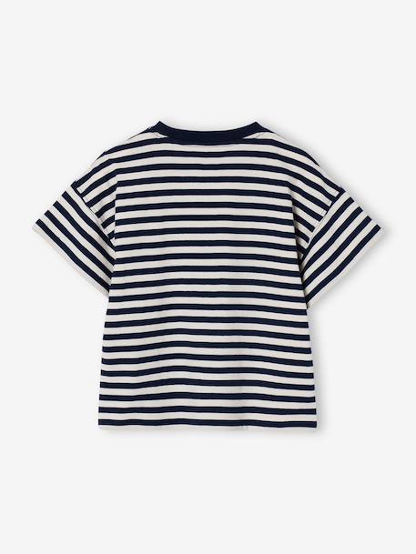 T-shirt voor meisjes met print koraal+marineblauw - vertbaudet enfant 