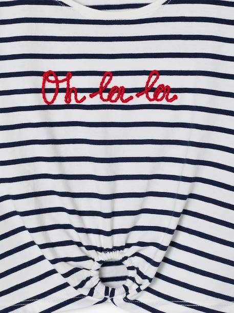 T-shirt fille détail noeud fantaisie écru+rayé bleu+rouge - vertbaudet enfant 