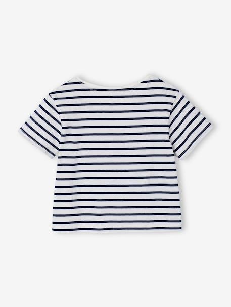 T-shirt fille détail noeud fantaisie écru+rayé bleu+rouge - vertbaudet enfant 
