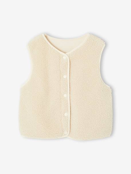Gilet sans manches fille en sherpa écru+marron - vertbaudet enfant 