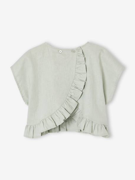 Blouse fille en lin vert sauge - vertbaudet enfant 