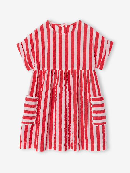 Robe fille en seersucker rayé rouge - vertbaudet enfant 