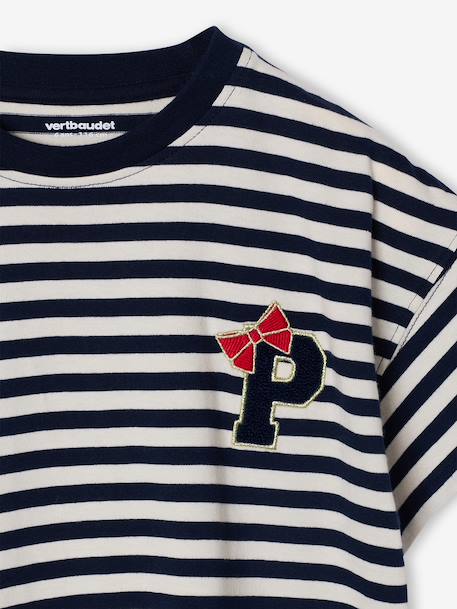 T-shirt voor meisjes met print koraal+marineblauw - vertbaudet enfant 