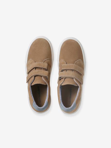 Baskets enfant garçon en cuir à scratchs beige+marine - vertbaudet enfant 