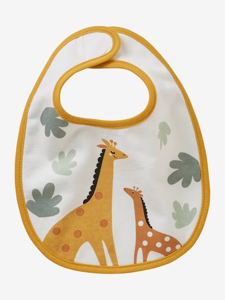 Lot 7 bavoirs naissance en coton bio* beige imprimé+blanc jungle+carreaux vert+Hérisson+multicolore+rose pâle+vert d'eau - vertbaudet enfant 