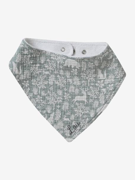 Lot 3 bavoirs bandanas en gaze de coton BLANC+carreaux vert+écru+lot beige+lot renard+lot vert panda+vert sauge - vertbaudet enfant 