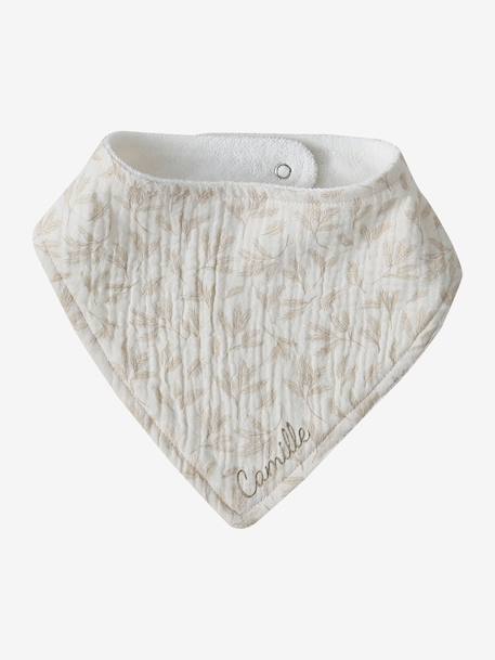 Set met 3 slabbetjes van katoengaas beige, bedrukt+ecru+grijsblauw+lichtroze+saliegroen+set groene panda+set vos+touw+veel beige+WIT - vertbaudet enfant 