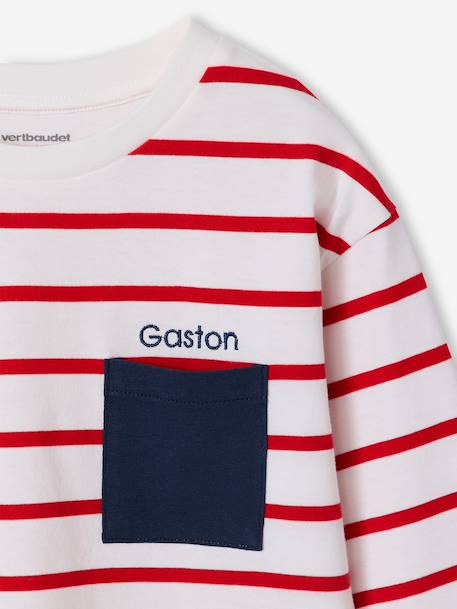 T-shirt rayé garçon personnalisable écru+rouge+vert d'eau - vertbaudet enfant 