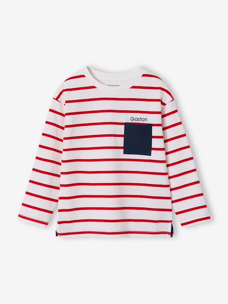 T-shirt rayé garçon personnalisable écru+rouge+vert d'eau - vertbaudet enfant 