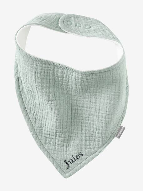 Lot 3 bavoirs bandanas en gaze de coton BLANC+carreaux vert+écru+lot beige+lot renard+lot vert panda+vert sauge - vertbaudet enfant 