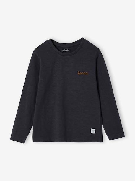 Personaliseerbare gekleurd T-shirt voor jongens met lange mouwen antraciet+BLAUW+dennen+geel+groengrijs+lichtgeel+rood - vertbaudet enfant 