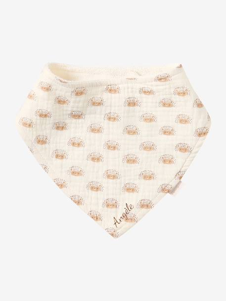 Set met 3 slabbetjes van katoengaas beige, bedrukt+cappuccino+ecru+grijsblauw+lichtroze+saliegroen+set groene panda+set vos+touw+veel beige+WIT - vertbaudet enfant 