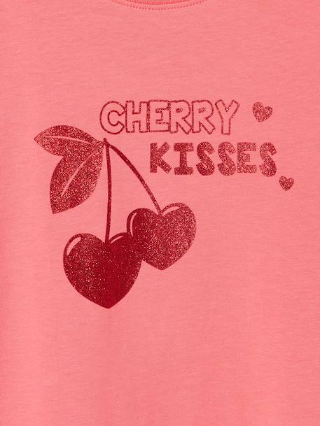 T-shirt voor meisjes met print en korte mouwen ecru+rozen+saliegroen - vertbaudet enfant 