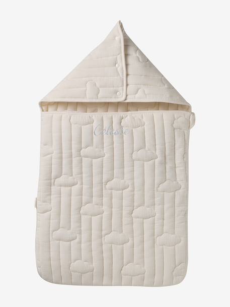 Engelennest KLEINE DINO van hydrofiel doek beige, bedrukt+grijsblauw+ijsblauw+print grenier+vanille+wit - vertbaudet enfant 