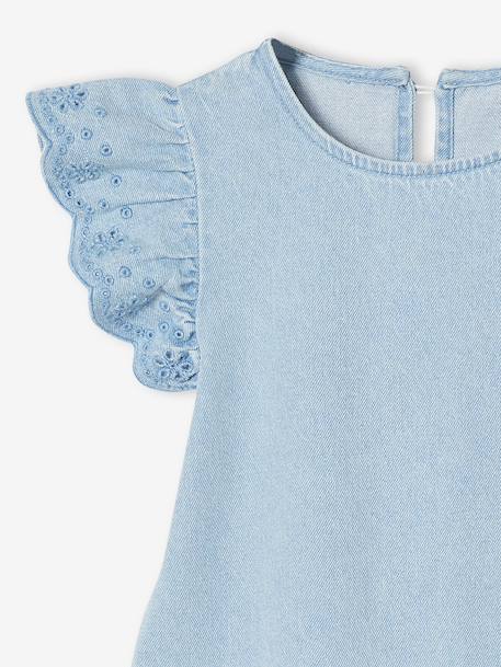 Robe fille denim manches courtes brodées double stone - vertbaudet enfant 