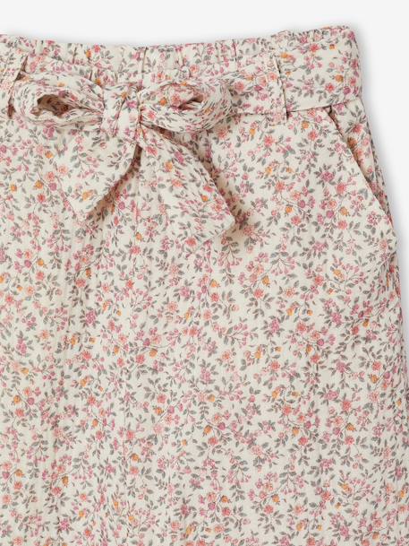 Pantacourt fille volanté gaze de coton blanc imprimé+bleu imprimé - vertbaudet enfant 
