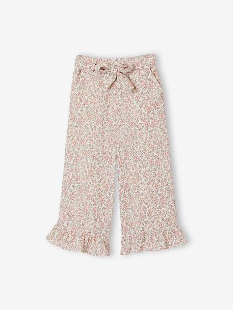 Korte broek voor meisjes met ruches van katoenen gaas blauw, bedrukt+wit, bedrukt - vertbaudet enfant 