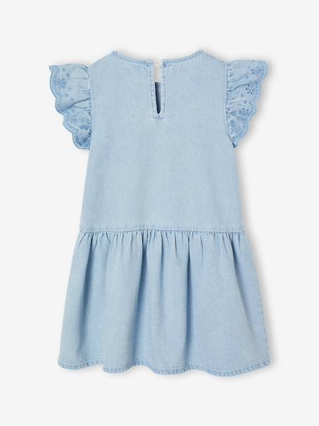 Robe fille denim manches courtes brodées double stone - vertbaudet enfant 
