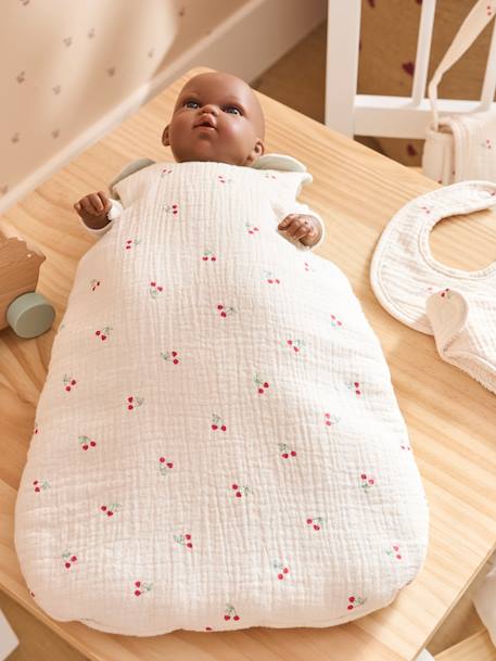 Trappelzak voor pop van katoen beige+ecru+rood - vertbaudet enfant 