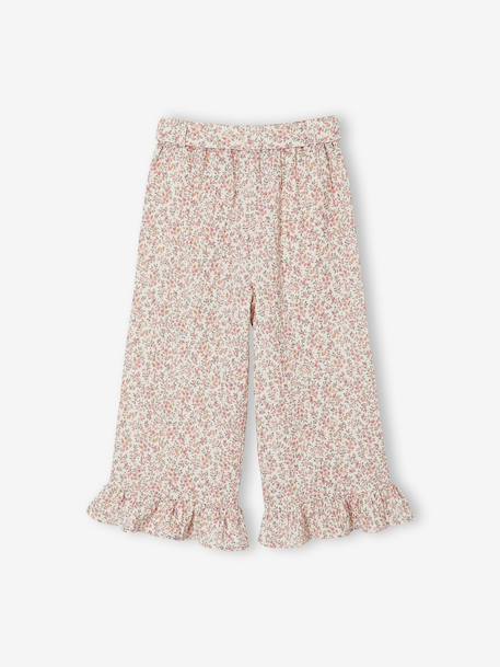 Pantacourt fille volanté gaze de coton blanc imprimé+bleu imprimé - vertbaudet enfant 