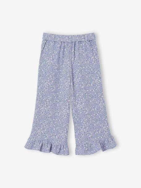 Pantacourt fille volanté gaze de coton blanc imprimé+bleu imprimé - vertbaudet enfant 
