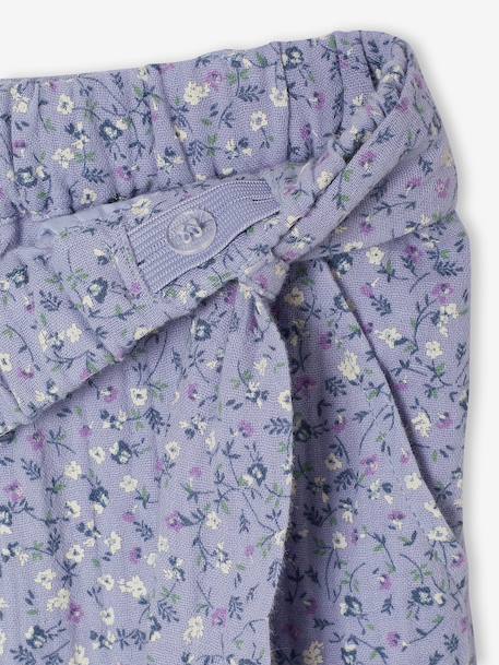 Korte broek voor meisjes met ruches van katoenen gaas blauw, bedrukt+wit, bedrukt - vertbaudet enfant 