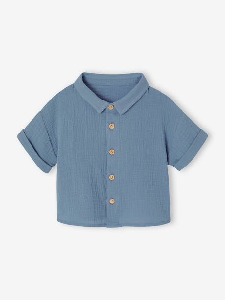 Chemise bébé garçon en gaze de coton bleu jean - vertbaudet enfant 