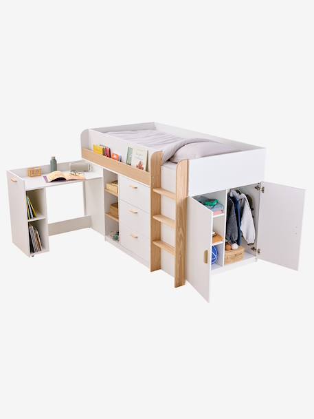 Lit enfant mi-hauteur studio 90x190cm +bureau blanc - vertbaudet enfant 