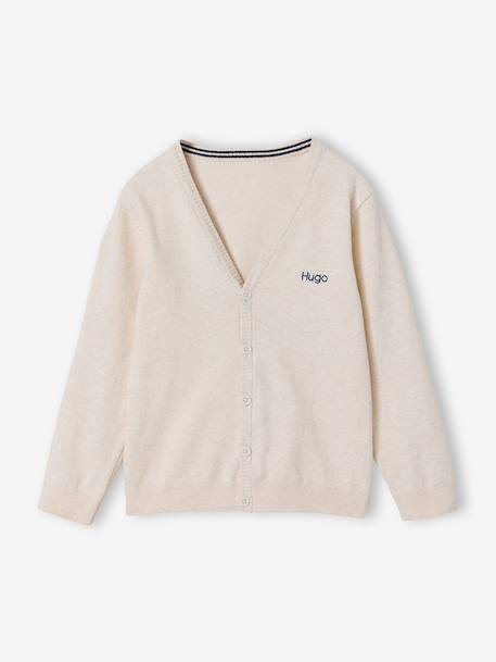 Gilet en maille col V BASICS blanc chiné+marine - vertbaudet enfant 