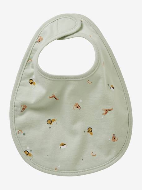 Lot 7 bavoirs naissance en coton bio* beige imprimé+blanc jungle+carreaux vert+Hérisson+multicolore+rose pâle+vert d'eau - vertbaudet enfant 