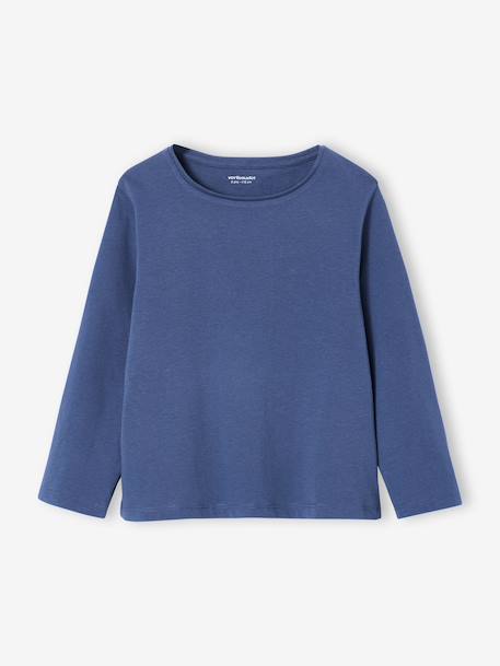 Set van 3 BASICS meisjesshirts met lange mouwen antraciet+ecru+grijsblauw+indigoblauw+koraal+zachtpaars - vertbaudet enfant 