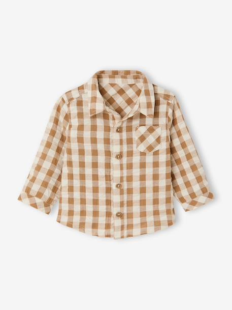 Chemise bébé garçon gaze de coton carreaux beige - vertbaudet enfant 