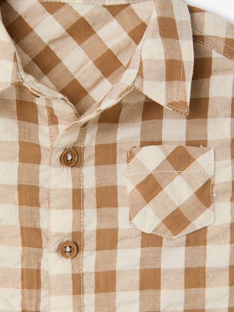 Hemd babyjongen katoengaas beige, geruit - vertbaudet enfant 