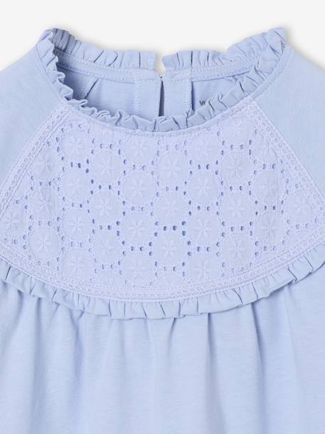 Tee-shirt blouse fille détail broderie anglaise manches longues bleu pâle+écru+marine+mauve+vert foncé - vertbaudet enfant 